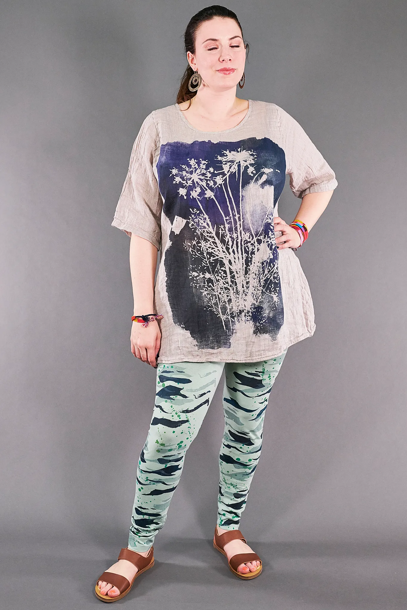 1210 Linen Simple Tunic Fog Printed