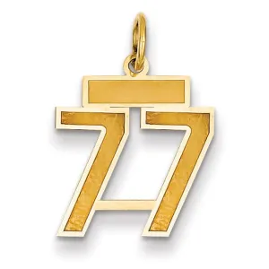 14k Yellow Gold Satin Brush Finish Small Size Number 77 Charm Pendant