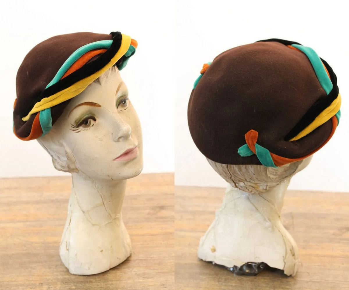 1940s wool velvet hat tilt fascinator cap | new fall