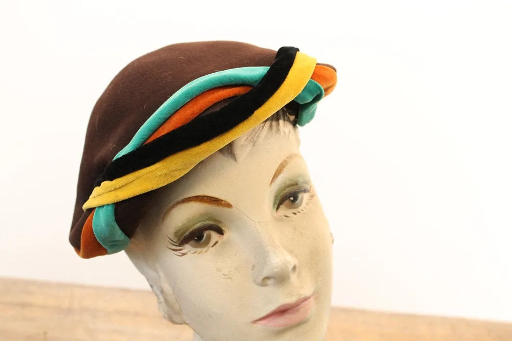 1940s wool velvet hat tilt fascinator cap | new fall