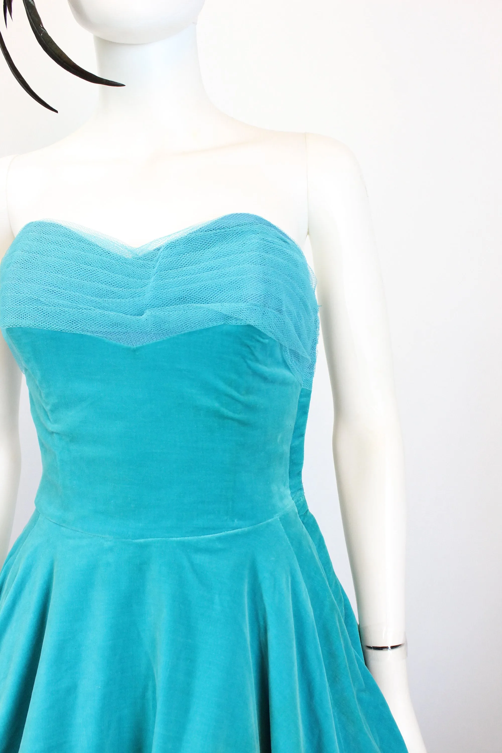 1950s AQUAMARINE TULLE velvet gown dress xs | new fall