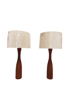1960s Fluted Teak Table Lamps - a Pair