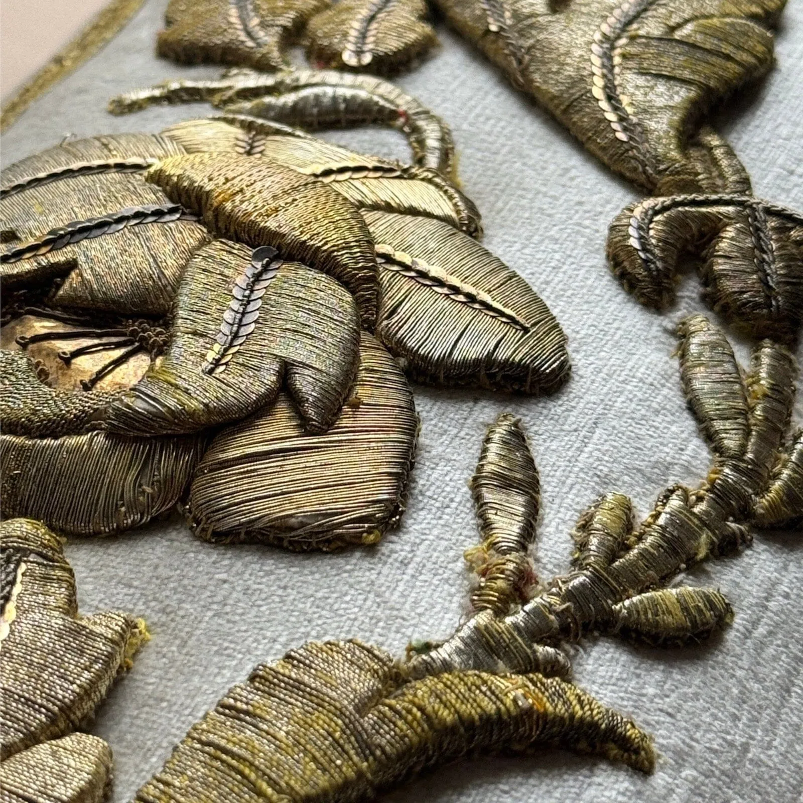 19th C. Antique European Raised Gold Metallic Embroidery (#E052724 | 13 x 30")