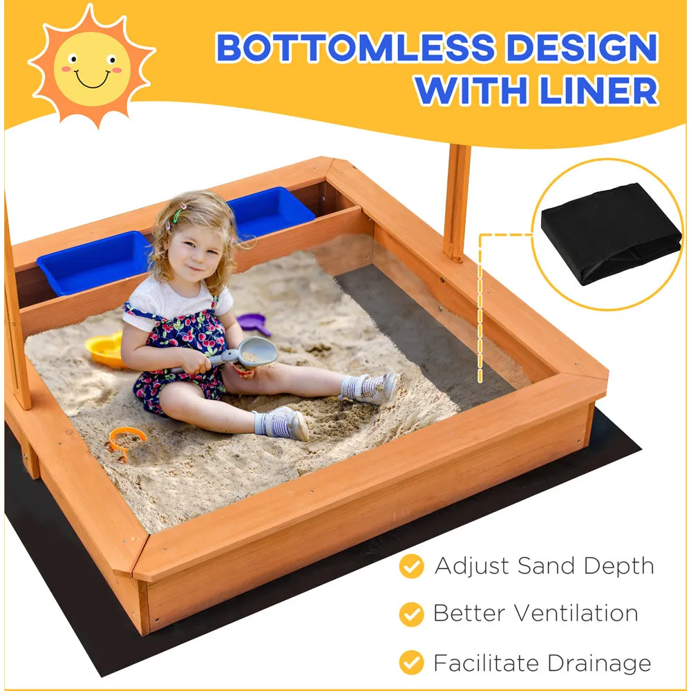 2-in-1 Montessori Eco Natural Fir Wood Sandpit | Water Play | Sun Canopy &  Cover | 3-7 Years