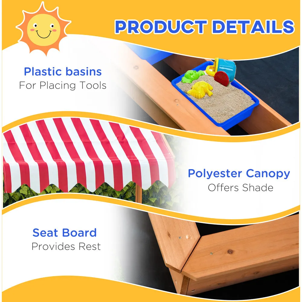 2-in-1 Montessori Eco Natural Fir Wood Sandpit | Water Play | Sun Canopy &  Cover | 3-7 Years
