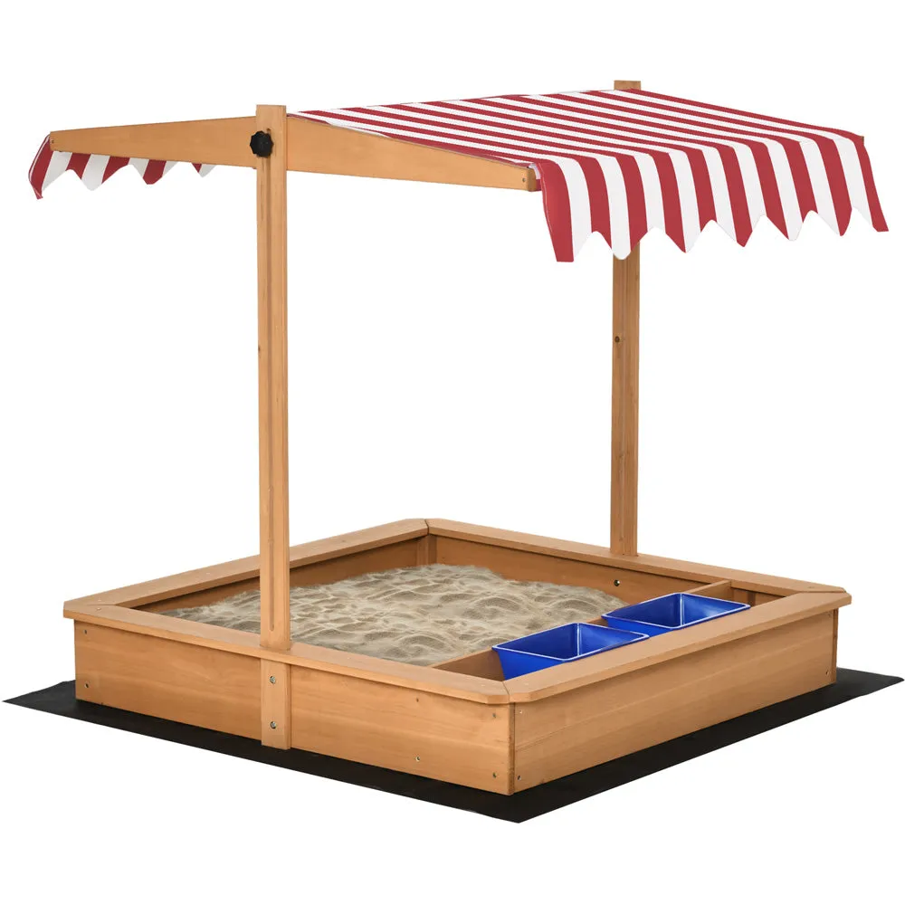 2-in-1 Montessori Eco Natural Fir Wood Sandpit | Water Play | Sun Canopy &  Cover | 3-7 Years