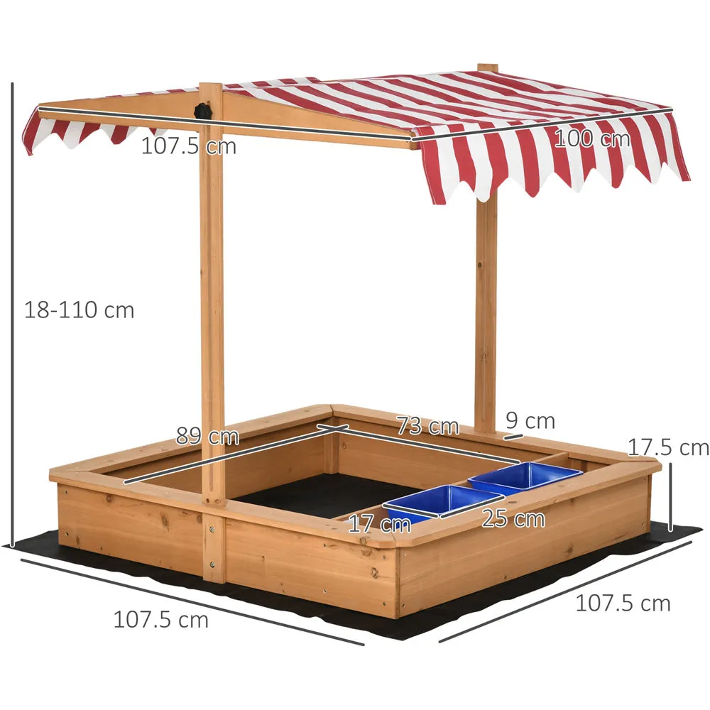 2-in-1 Montessori Eco Natural Fir Wood Sandpit | Water Play | Sun Canopy &  Cover | 3-7 Years