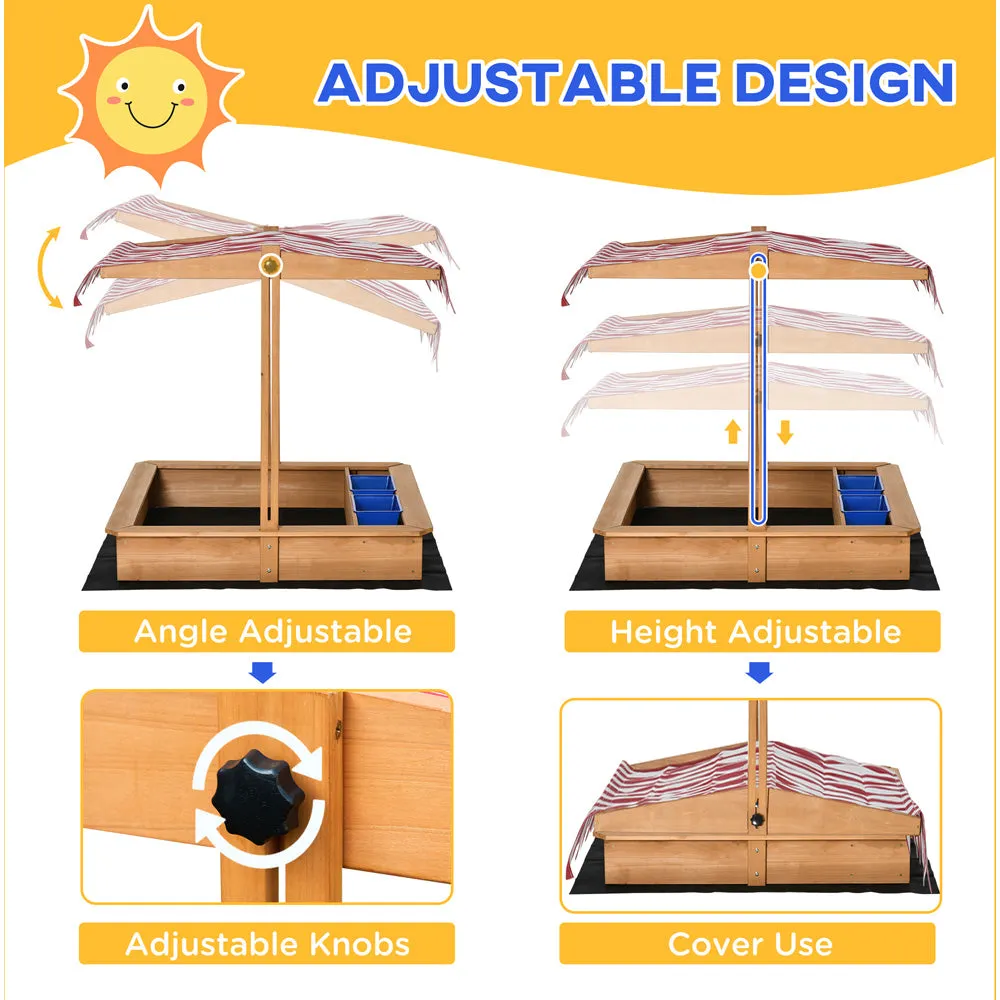 2-in-1 Montessori Eco Natural Fir Wood Sandpit | Water Play | Sun Canopy &  Cover | 3-7 Years