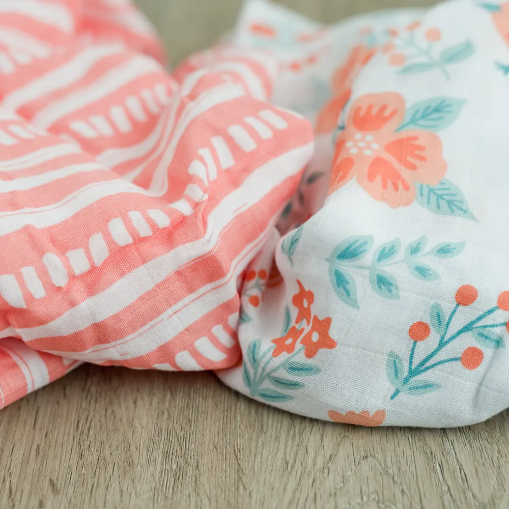 2-Pack Sunrise Bloom Bamboo Muslin Swaddle Blankets