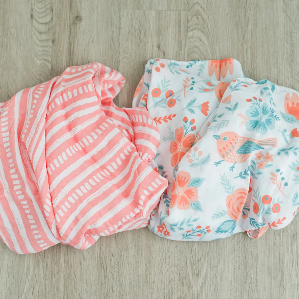 2-Pack Sunrise Bloom Bamboo Muslin Swaddle Blankets