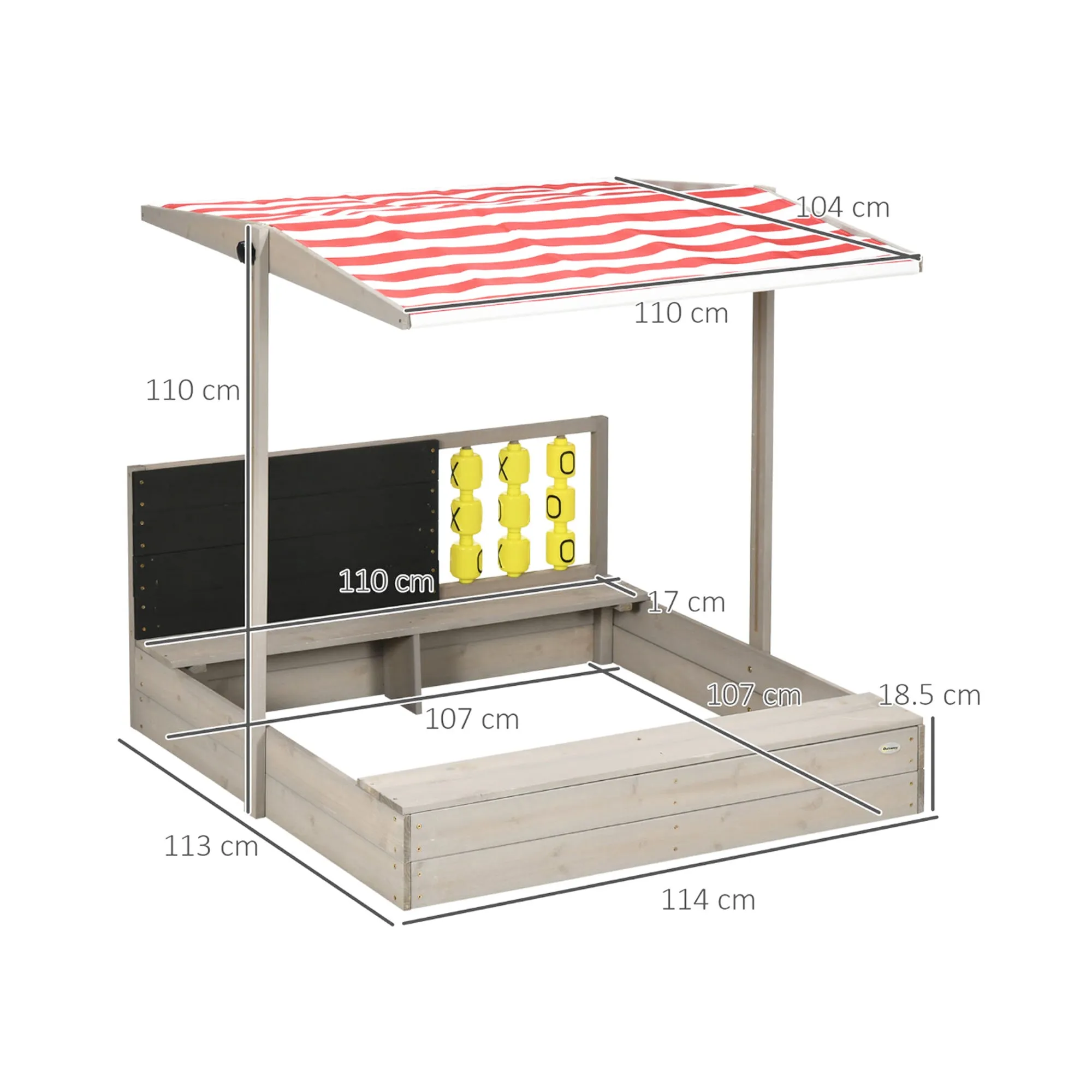3-in-1 Montessori Eco Natural Fir Wood Sandpit | Blackboard | Game with Sun Canopy & Cover | 3-8 Years
