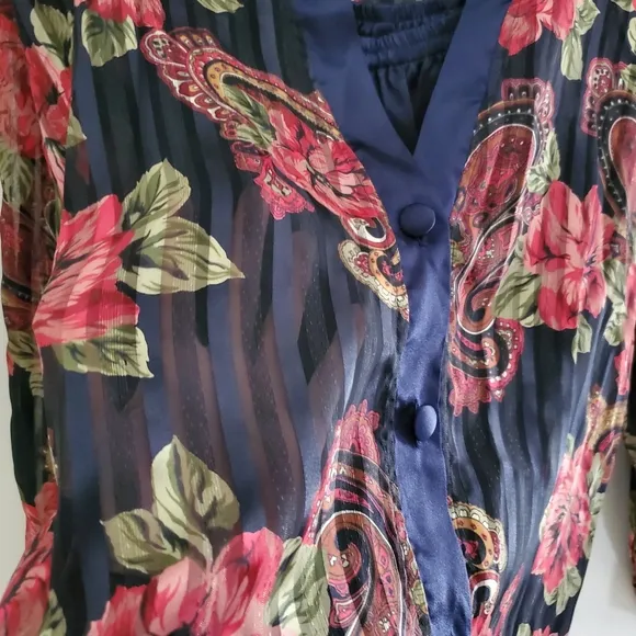 90s Vintage Gold Label Victoria's Secret Satin Floral Pajama Pants &amp; Top Set