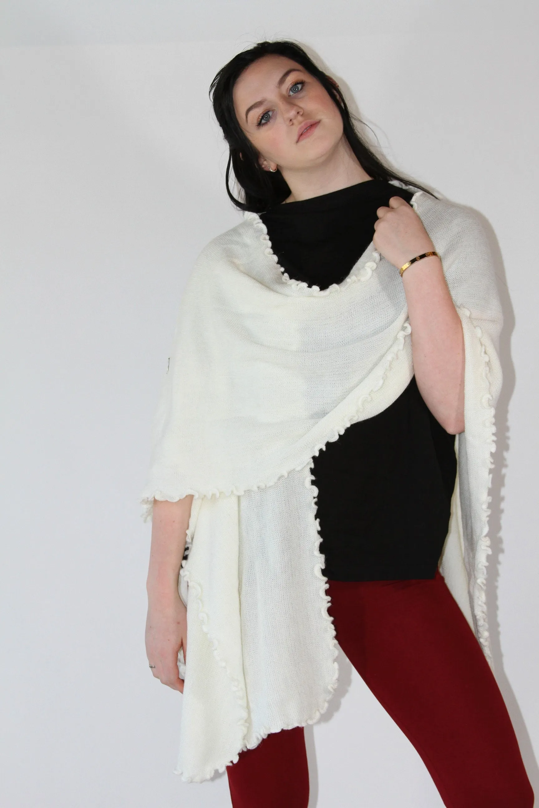 Alpaca Blended Shawl - Ivory