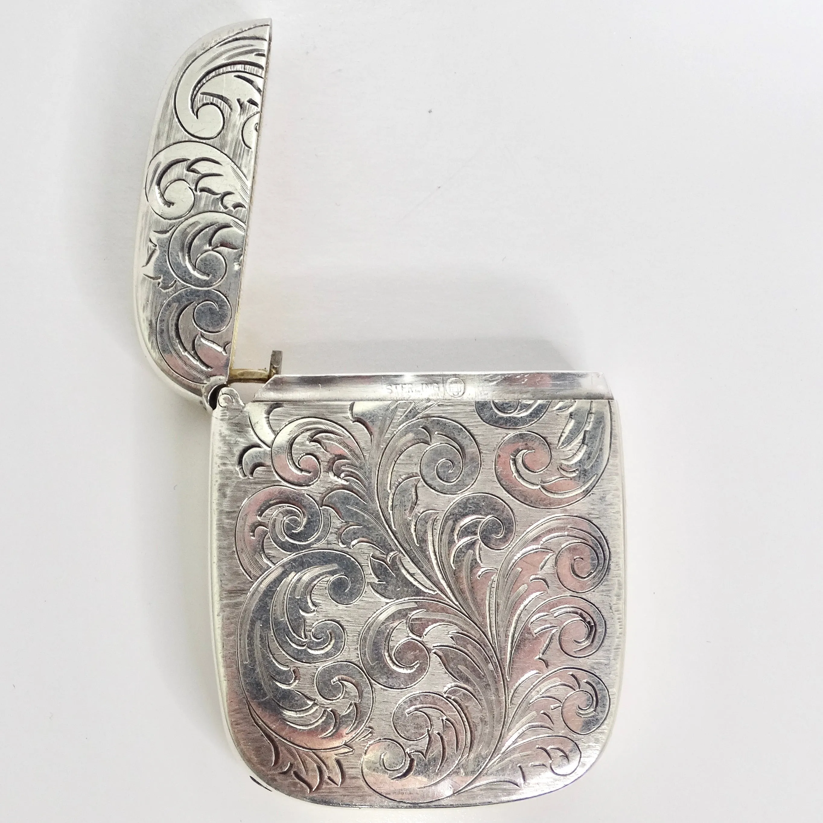 Antique 1950s Silver Etched Match Box