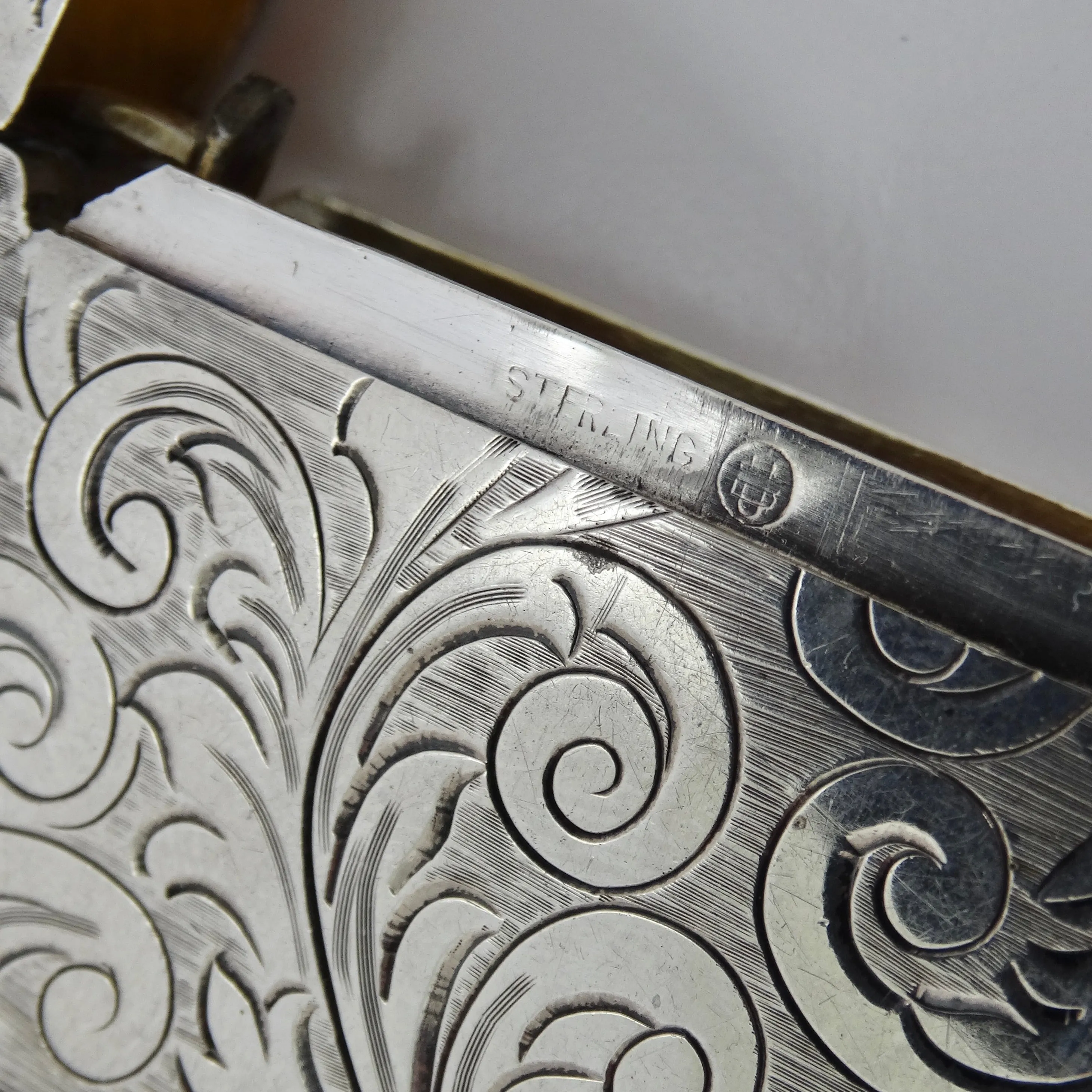Antique 1950s Silver Etched Match Box