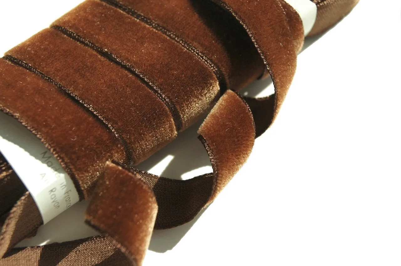 Antique Brown Velvet Ribbon Vintage from France 16mm