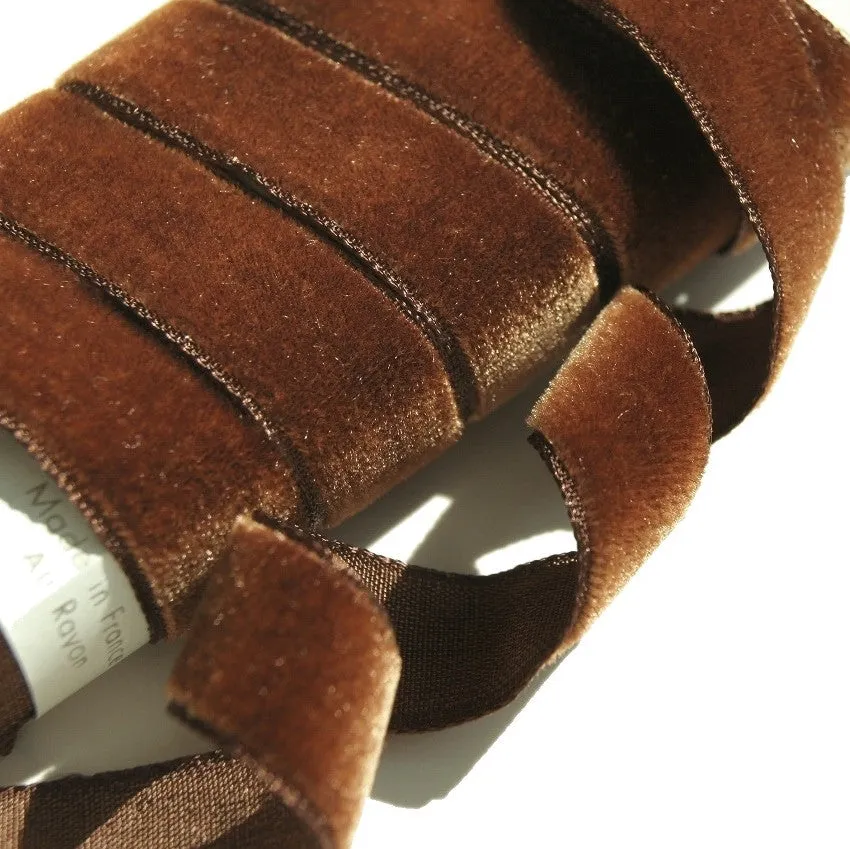 Antique Brown Velvet Ribbon Vintage from France 16mm