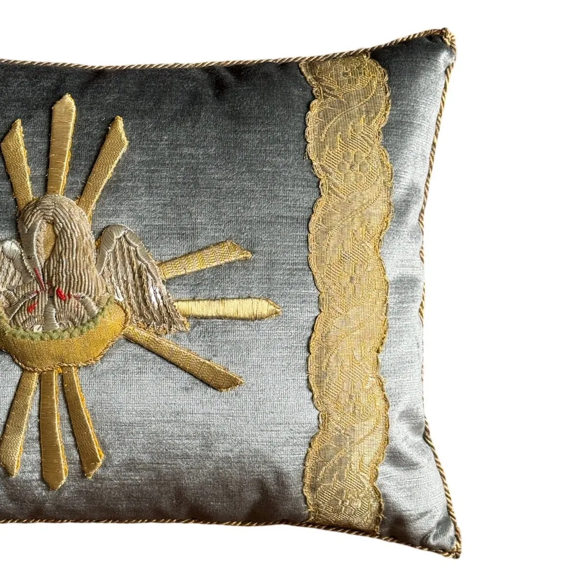 Antique Ecclesiastic Gold & Silver Metallic Embroidered Appliqué on Silver Velvet (#A052924 | 13 1/4 x 19")