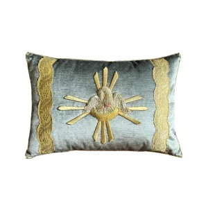 Antique Ecclesiastic Gold & Silver Metallic Embroidered Appliqué on Silver Velvet (#A052924 | 13 1/4 x 19")