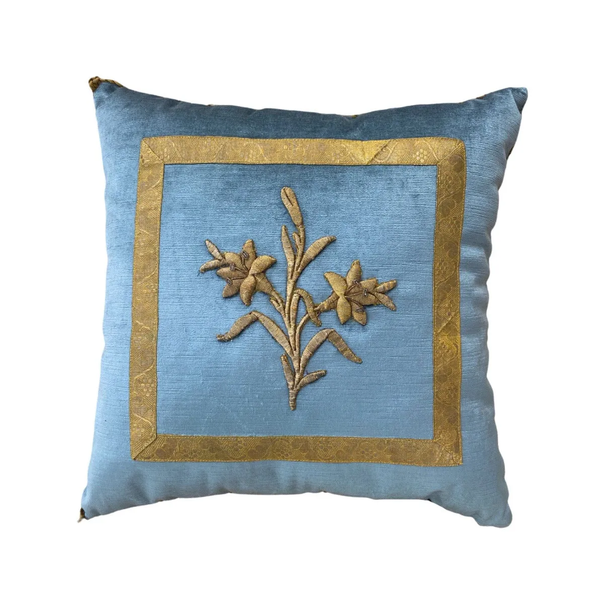 Antique European Raised Gold Metallic Embroidery (#E020323A&B | 18 x 18")