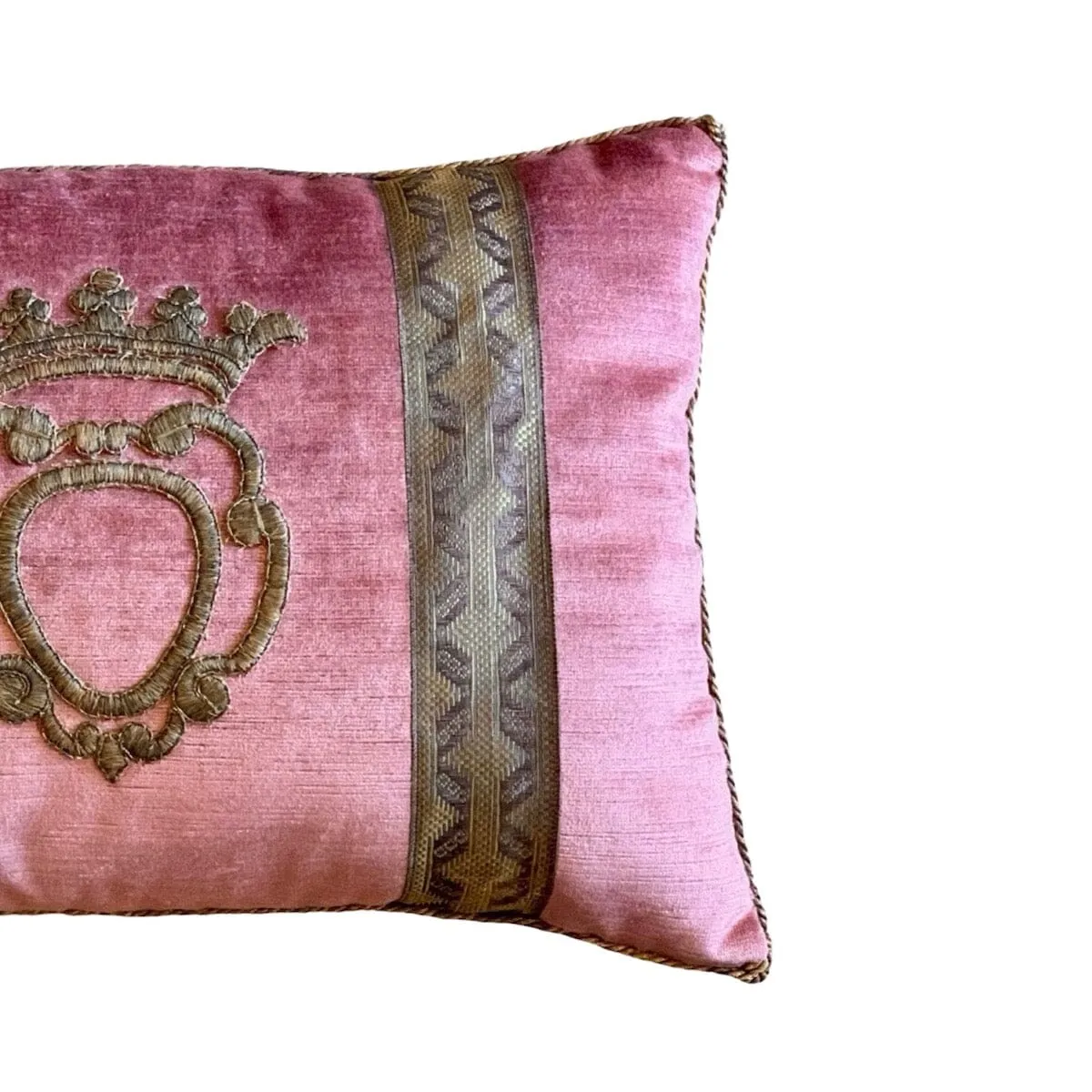 Antique European Raised Gold Metallic Embroidery of Crest with Crown (#E060724 | 13 x 18 1/2")