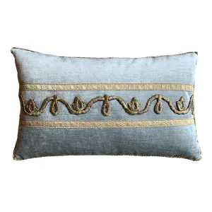 Antique Ottoman Empire Raised Champagne Gold Embroidery on Icy Blue Velvet (#E081124A&B | 10 1/2 x 17")
