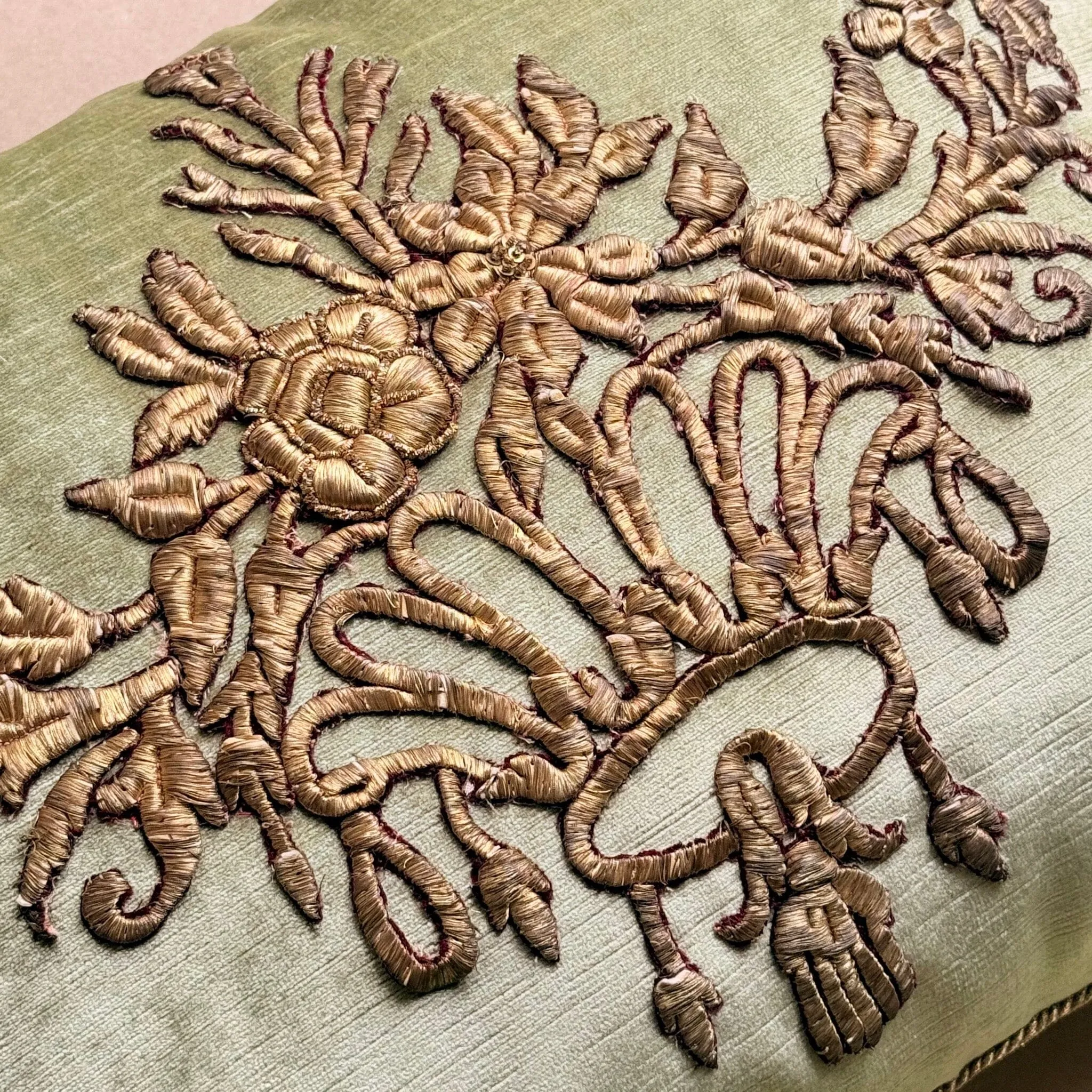 Antique Ottoman Empire Raised Gold Metallic Embroidery (#E010225 | 16" x 21")