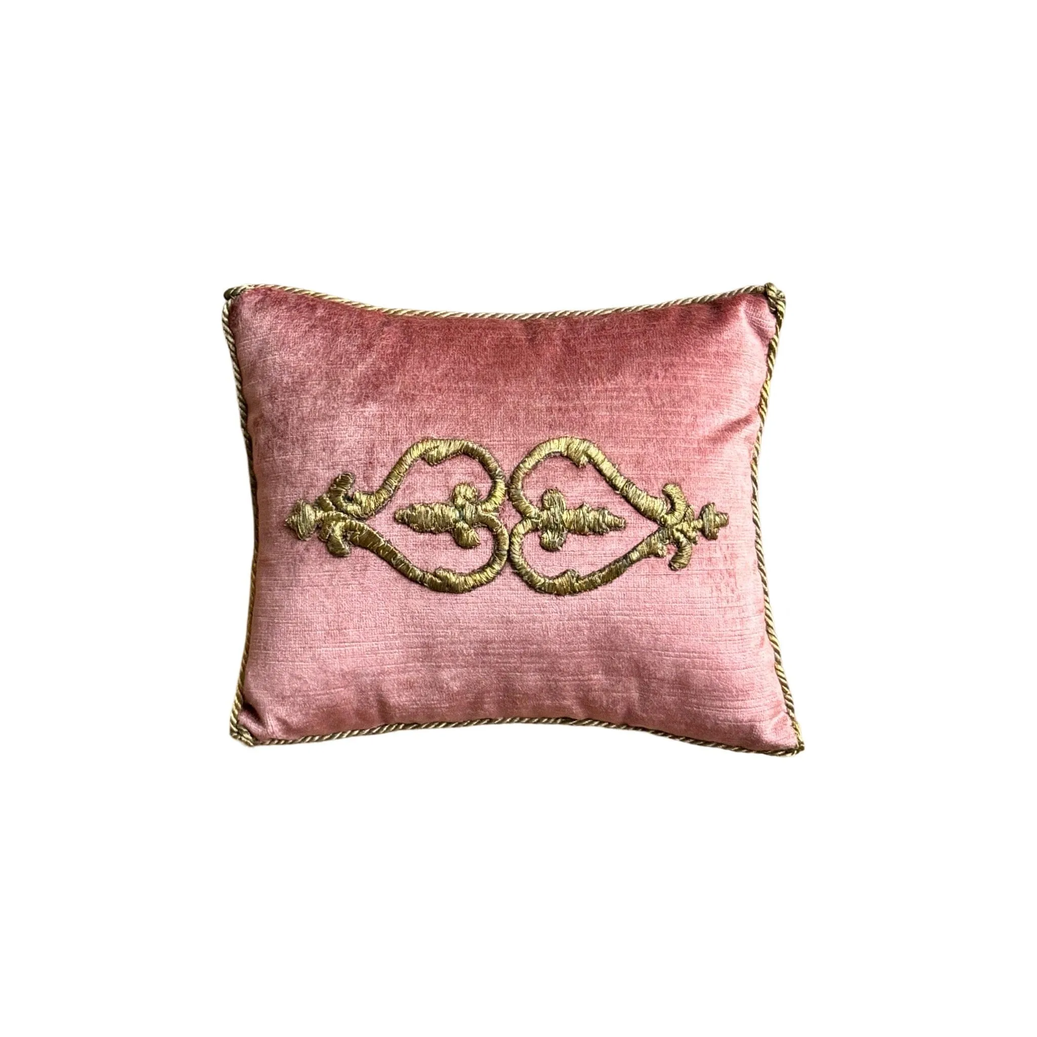 Antique Ottoman Empire Raised Gold Metallic Embroidery on Dusty Rose Velvet (#E060224 | 8 1/2 x 10")