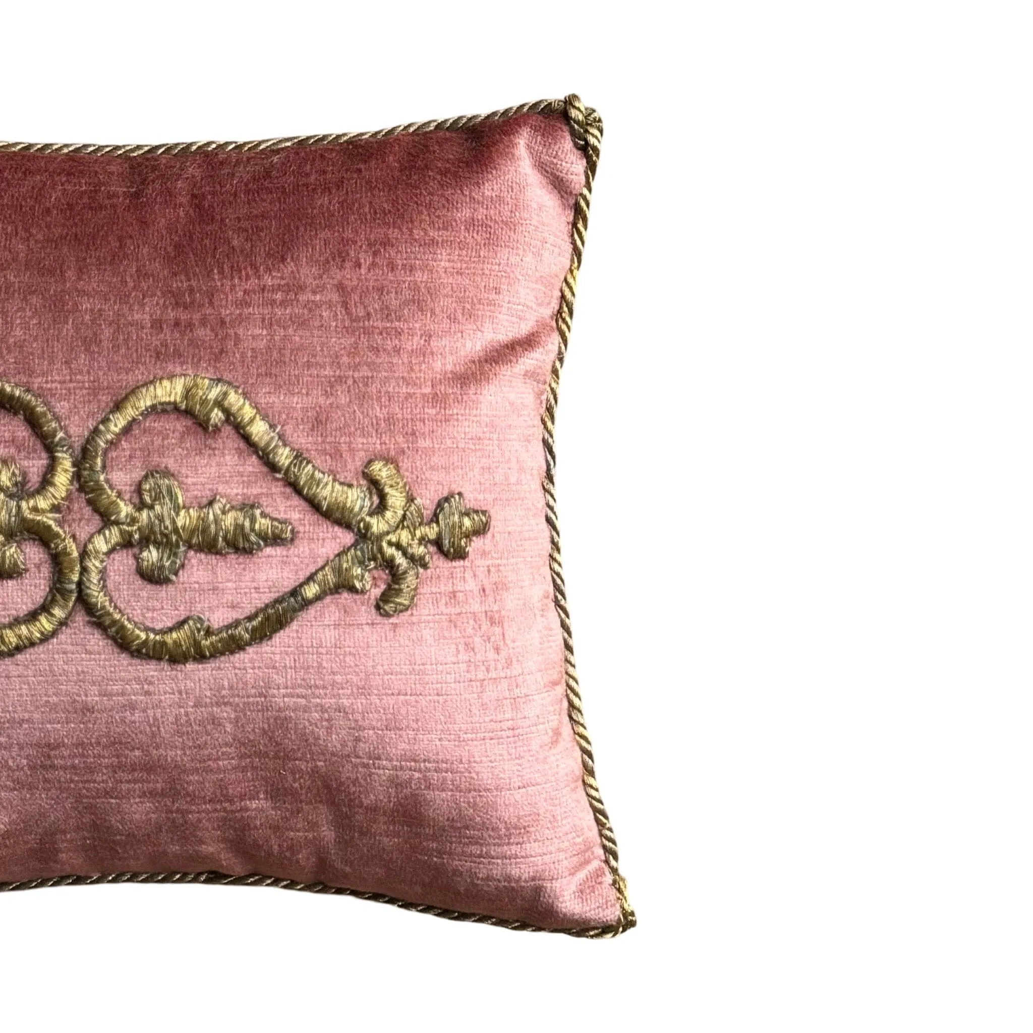 Antique Ottoman Empire Raised Gold Metallic Embroidery on Dusty Rose Velvet (#E060224 | 8 1/2 x 10")