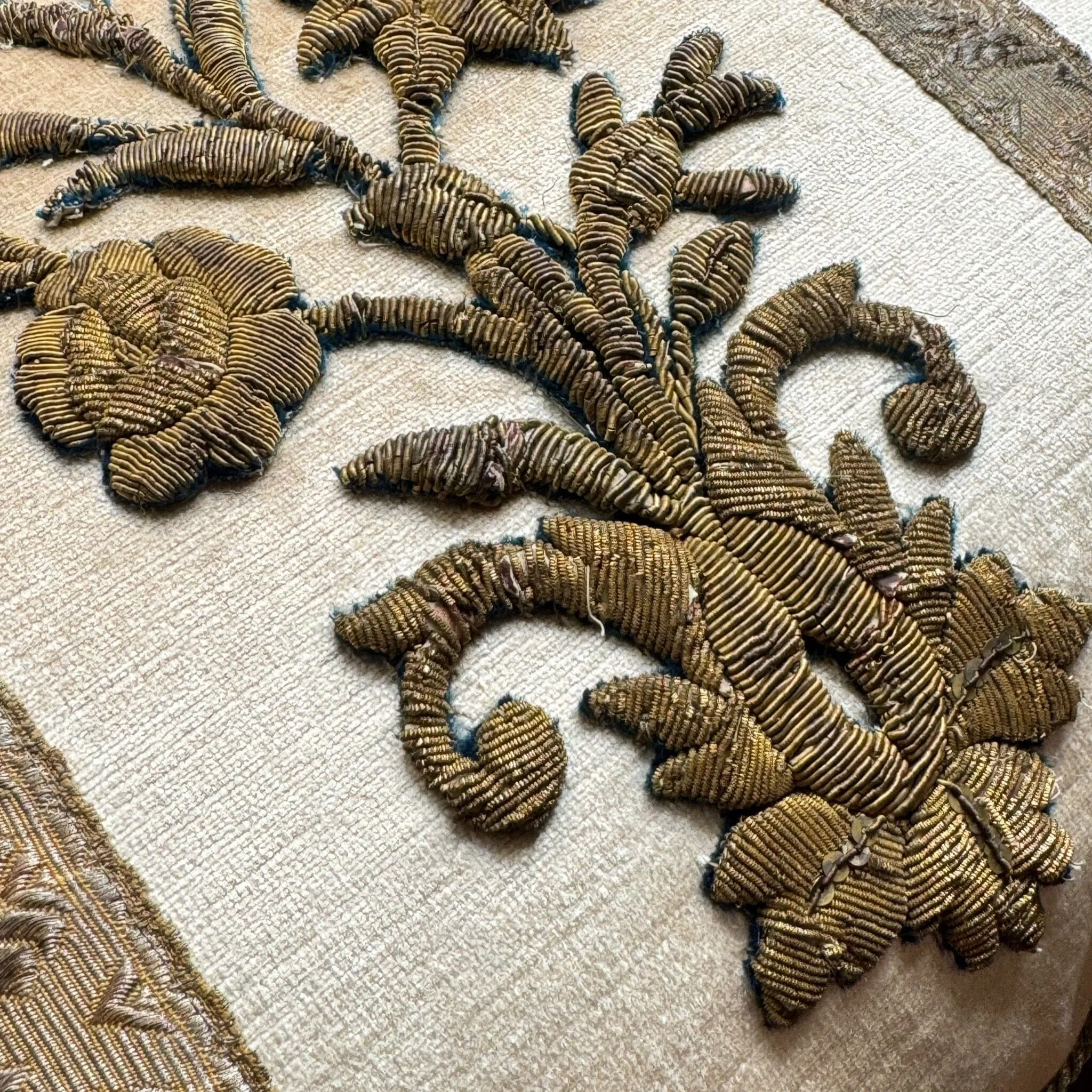 Antique Ottoman Empire Raised Gold Metallic Embroidery(#E092024 | 15 x 19")