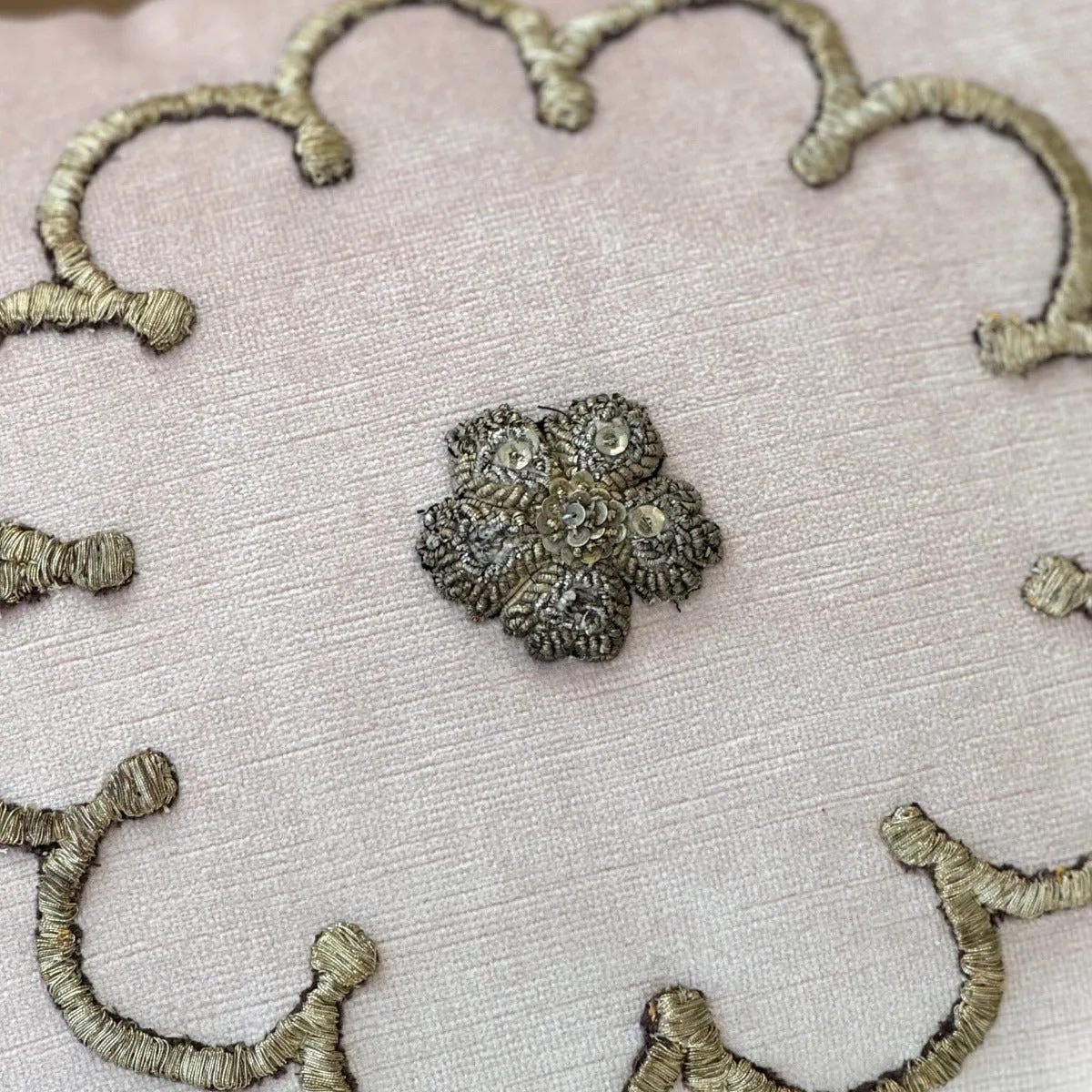 Antique Ottoman Empire Raised Silver Metallic Embroidery (#E022524 | 12 x 16")