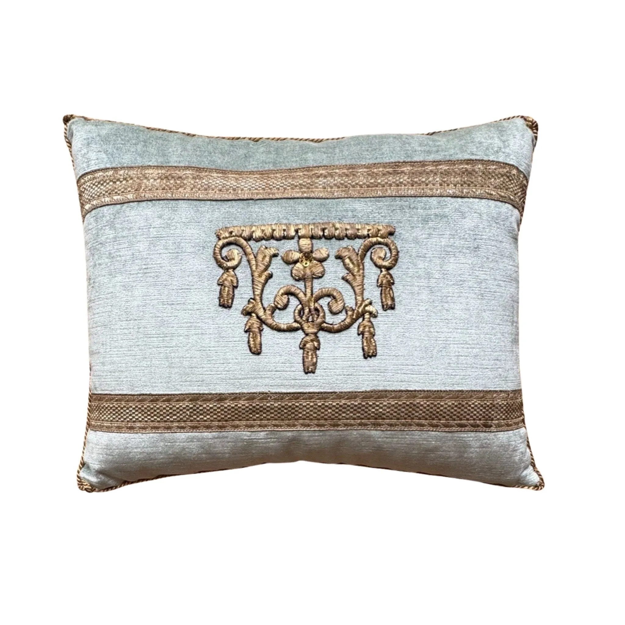 Antique Ottoman Empire Raised Silver Metallic Embroidery (#E072024A&B | 12 x 15″)