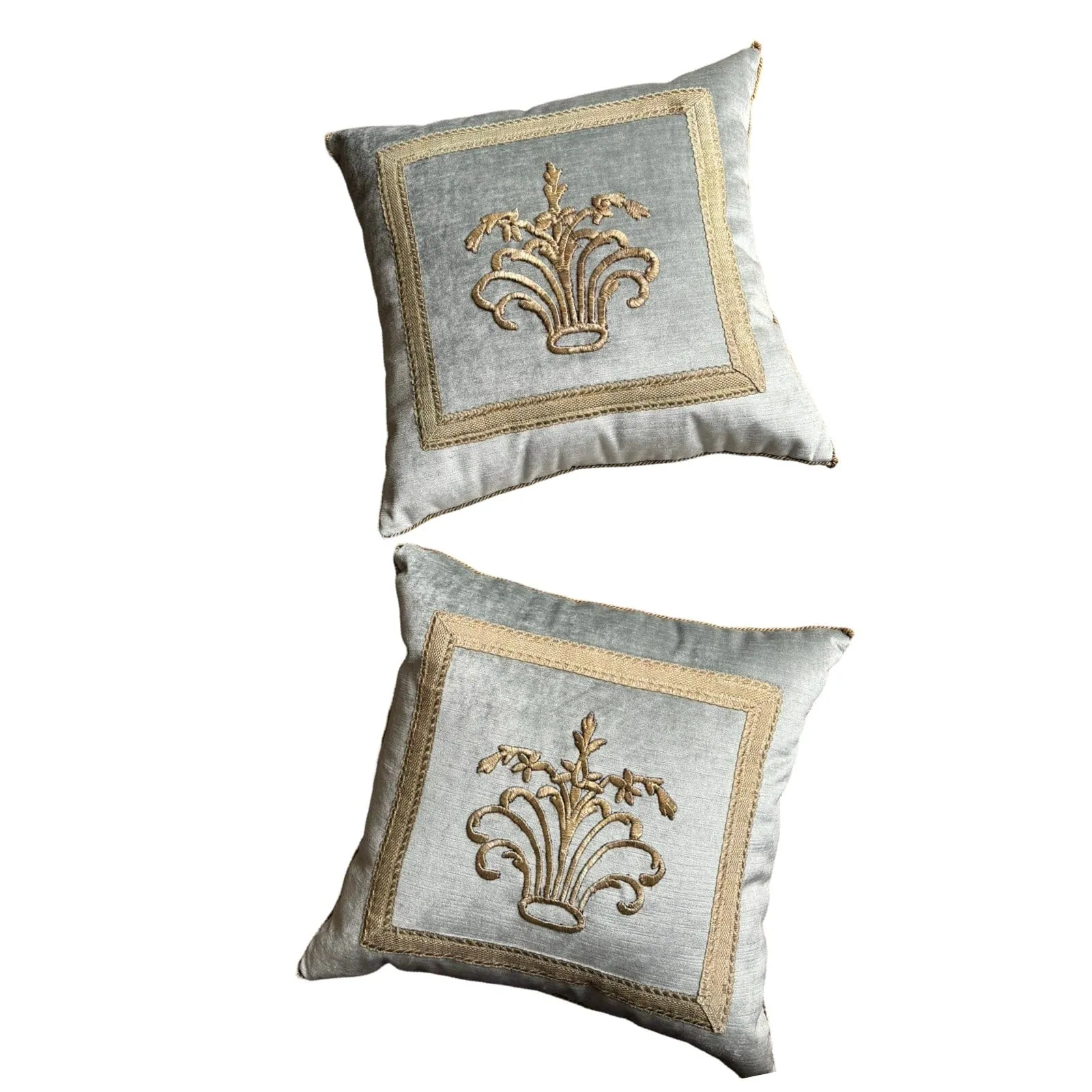 Antique Ottoman Empire Raised Silver Metallic Embroidery (#E072224A&B | 18 x 19")