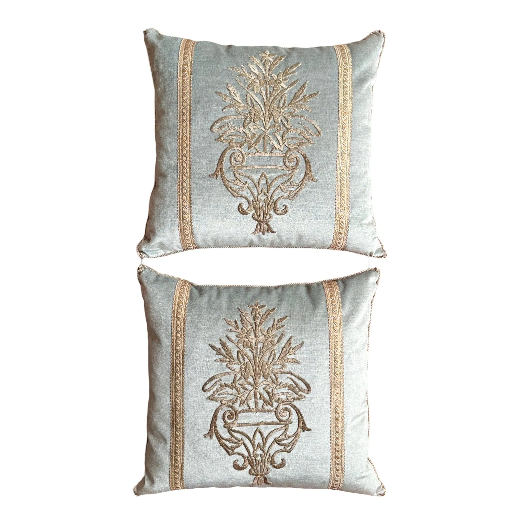 Antique Ottoman Empire Raised Silver Metallic Embroidery (#E090224A&B | 17.5 x 19")