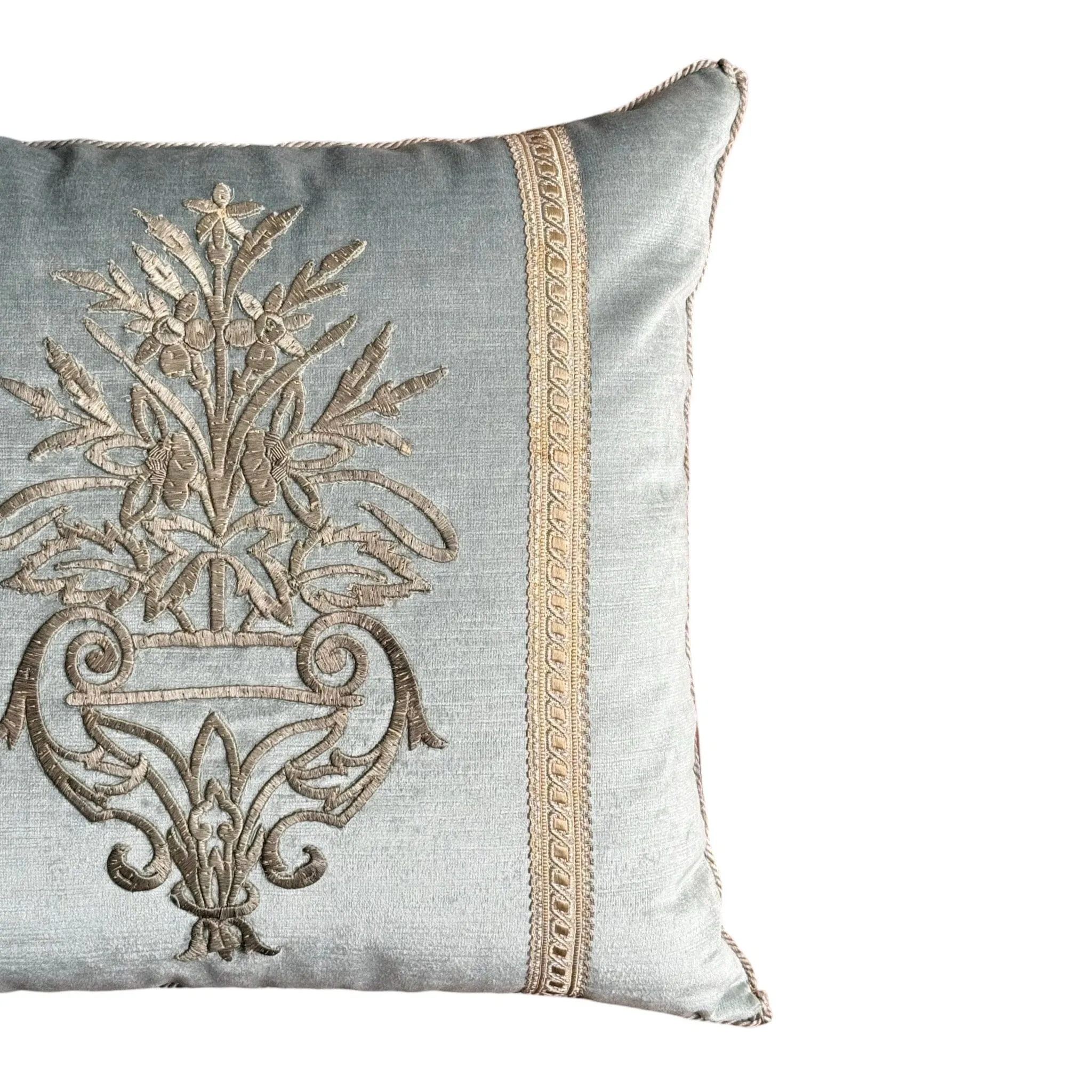 Antique Ottoman Empire Raised Silver Metallic Embroidery (#E090224A&B | 17.5 x 19")