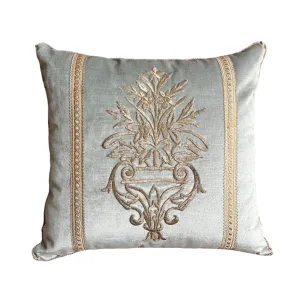Antique Ottoman Empire Raised Silver Metallic Embroidery (#E090224A&B | 17.5 x 19")