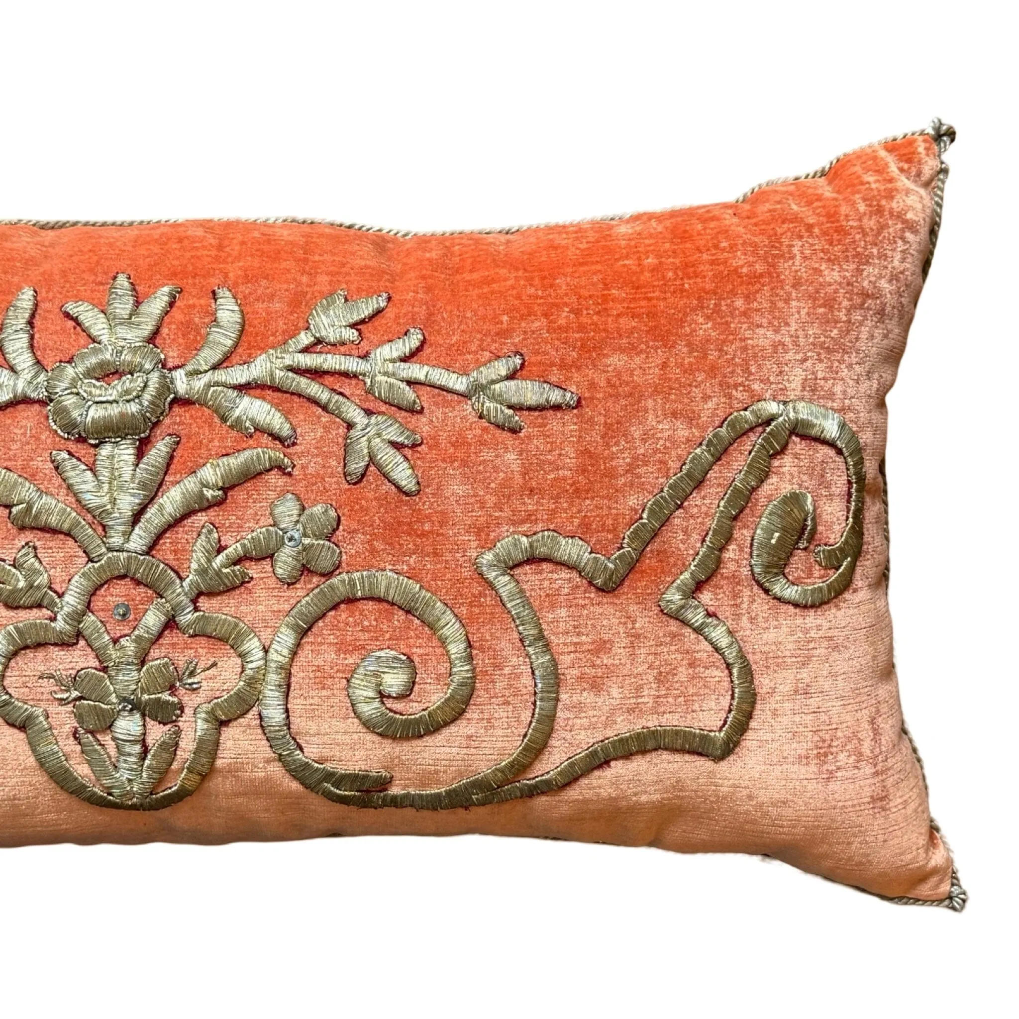 Antique Ottoman Empire Raised Warm Silver Metallic Embroidery(#E062224 | 13 x 26")