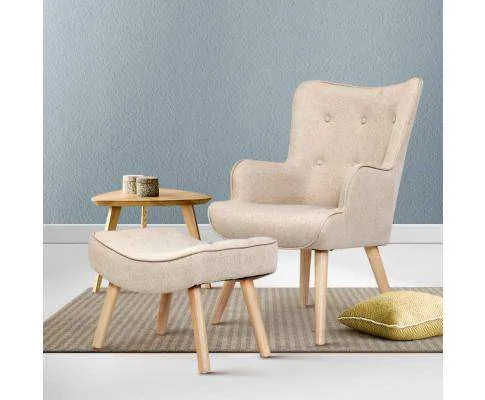 Armchair Lounge Chair Fabric Sofa Accent Chairs and Ottoman Beige
