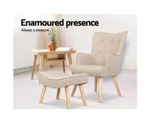 Armchair Lounge Chair Fabric Sofa Accent Chairs and Ottoman Beige