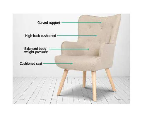 Armchair Lounge Chair Fabric Sofa Accent Chairs and Ottoman Beige