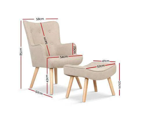 Armchair Lounge Chair Fabric Sofa Accent Chairs and Ottoman Beige