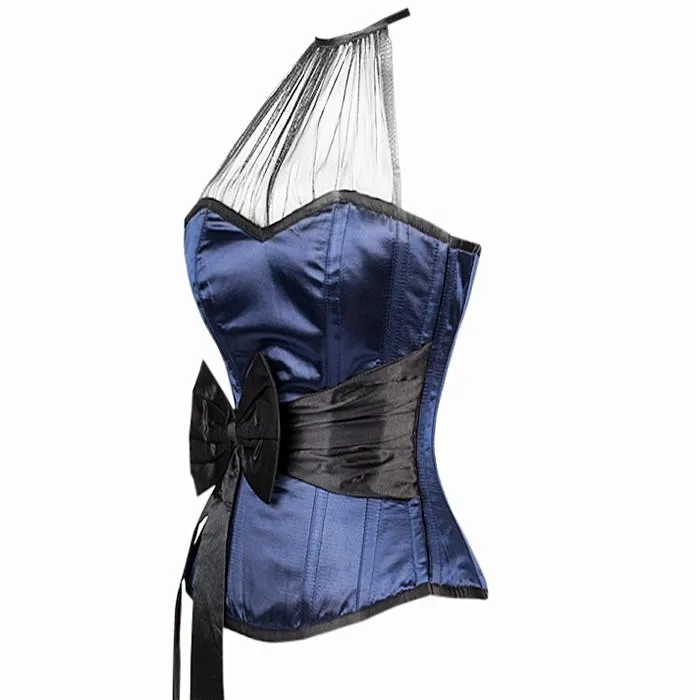 Asante Blue Overbust Corset With Black Sash
