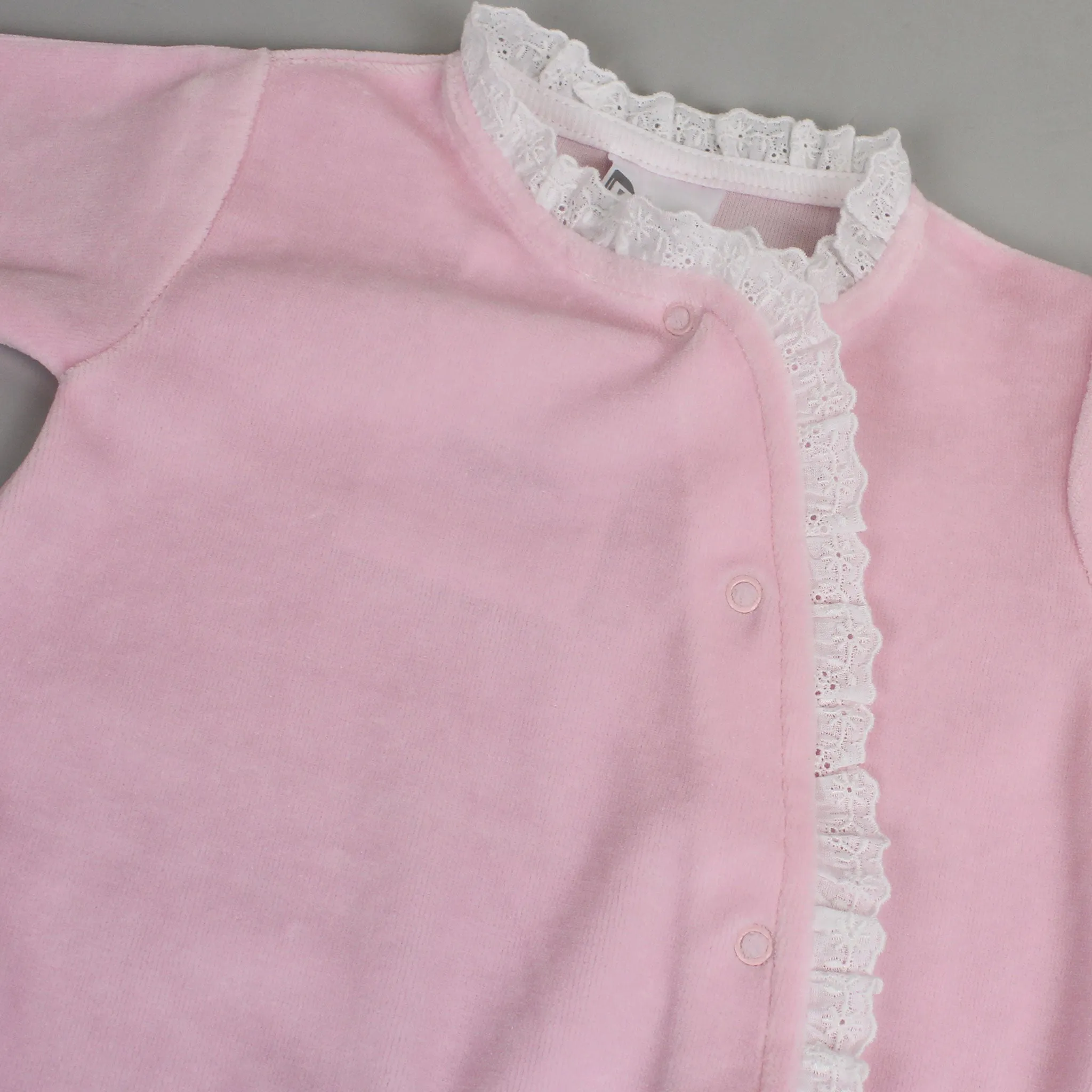 Baby Girls Velour Lace Sleepsuit - Pink - Pex