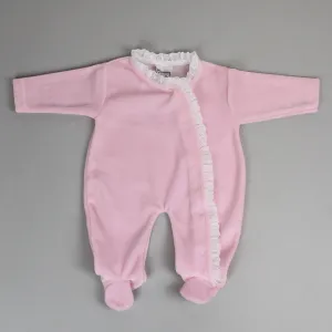 Baby Girls Velour Lace Sleepsuit - Pink - Pex