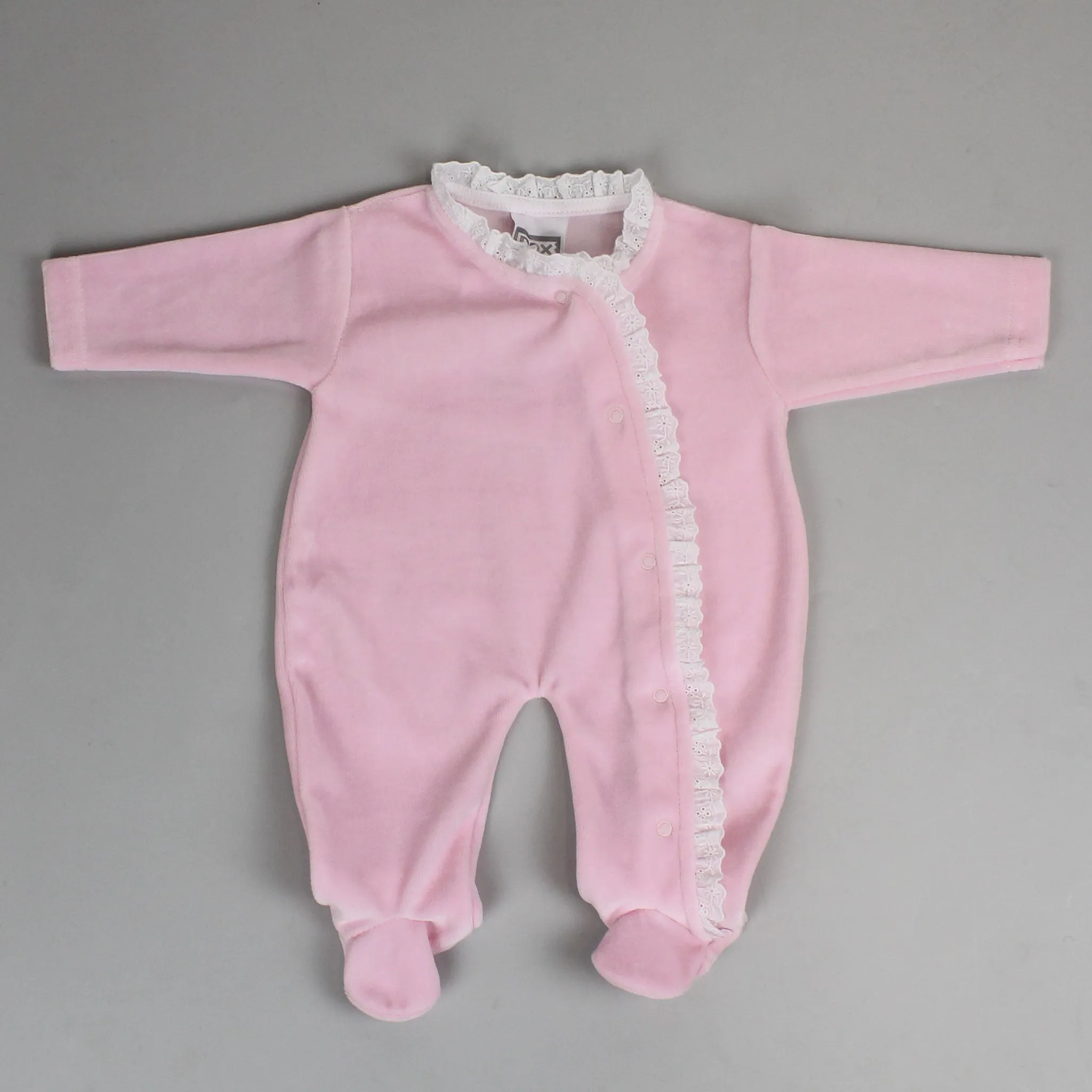Baby Girls Velour Lace Sleepsuit - Pink - Pex