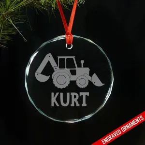 Backhoe Digger CUSTOM Engraved Glass Ornament