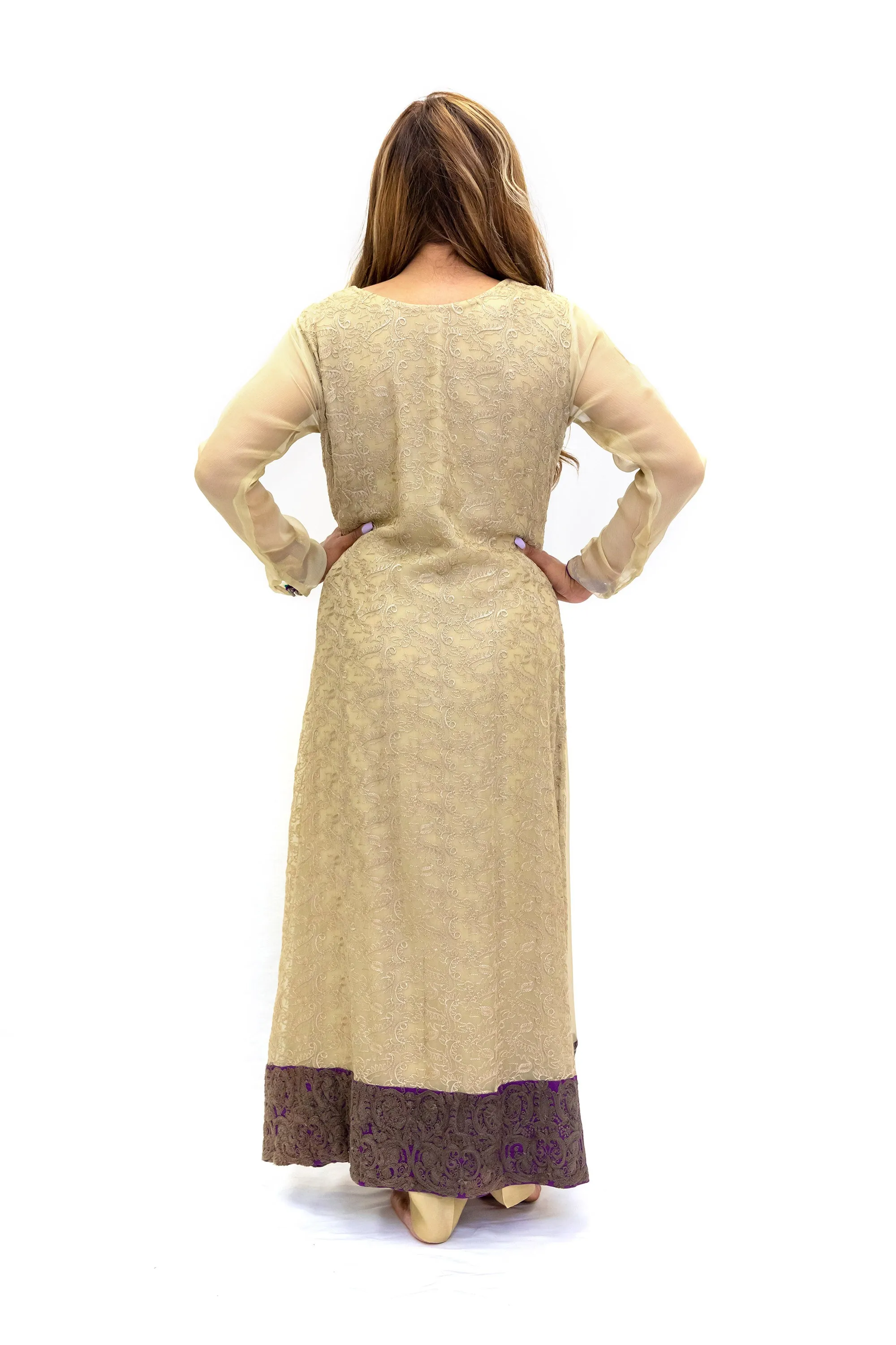 Beige Chiffon Silk Salwar Kameez - Suit