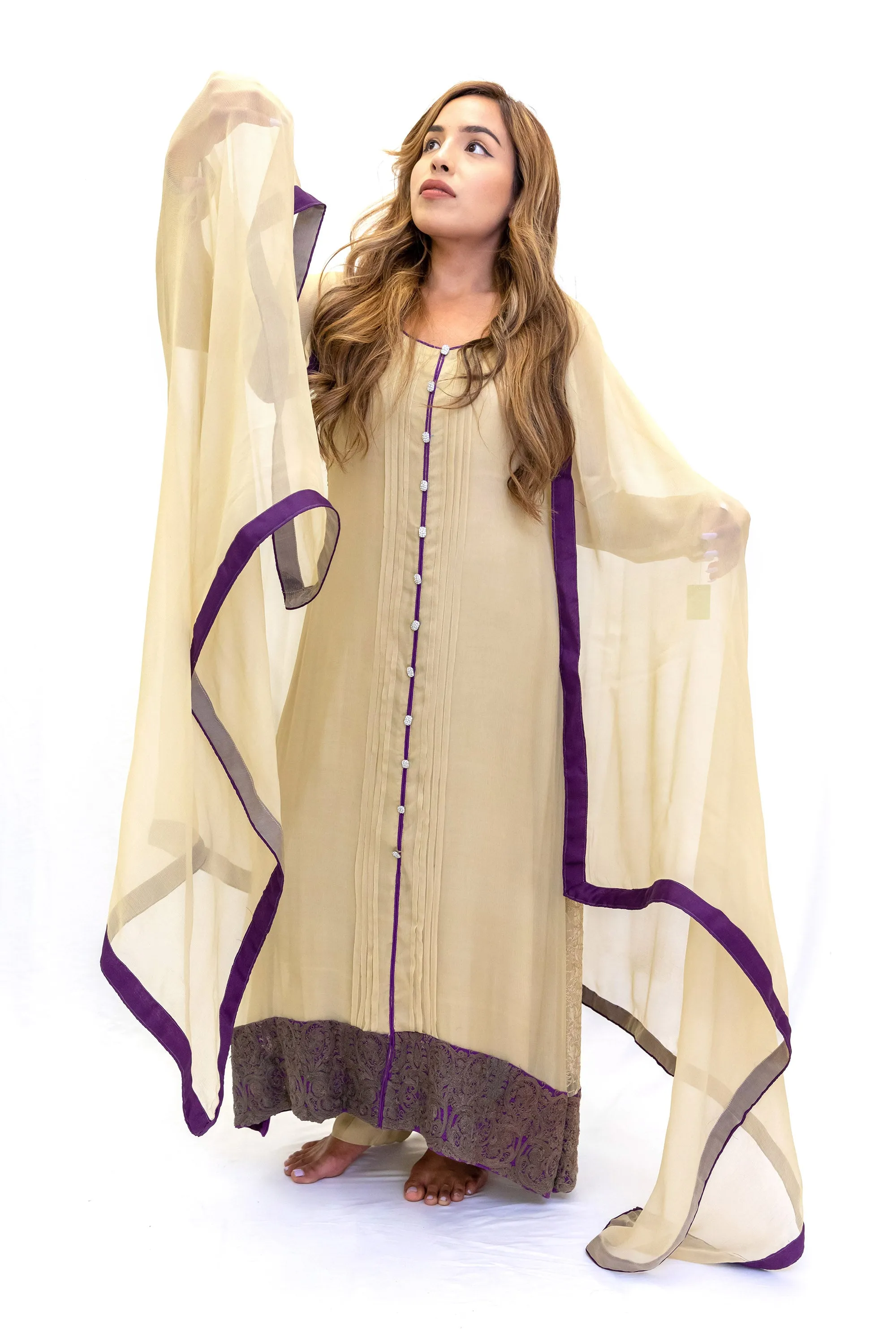 Beige Chiffon Silk Salwar Kameez - Suit