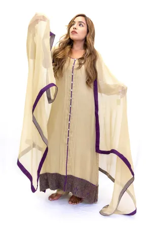 Beige Chiffon Silk Salwar Kameez - Suit