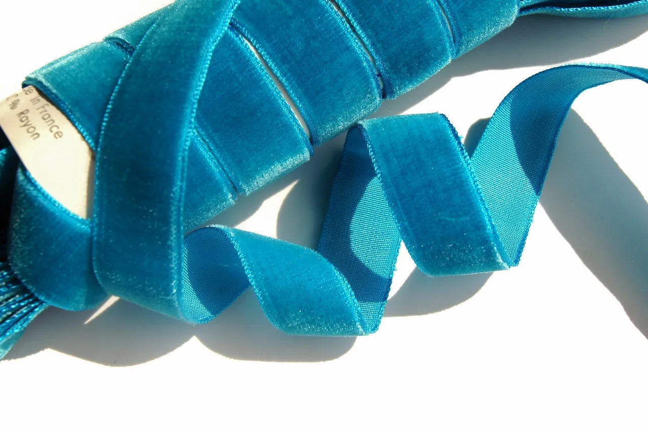 Bermuda Blue Velvet Ribbon Vintage from France 16mm